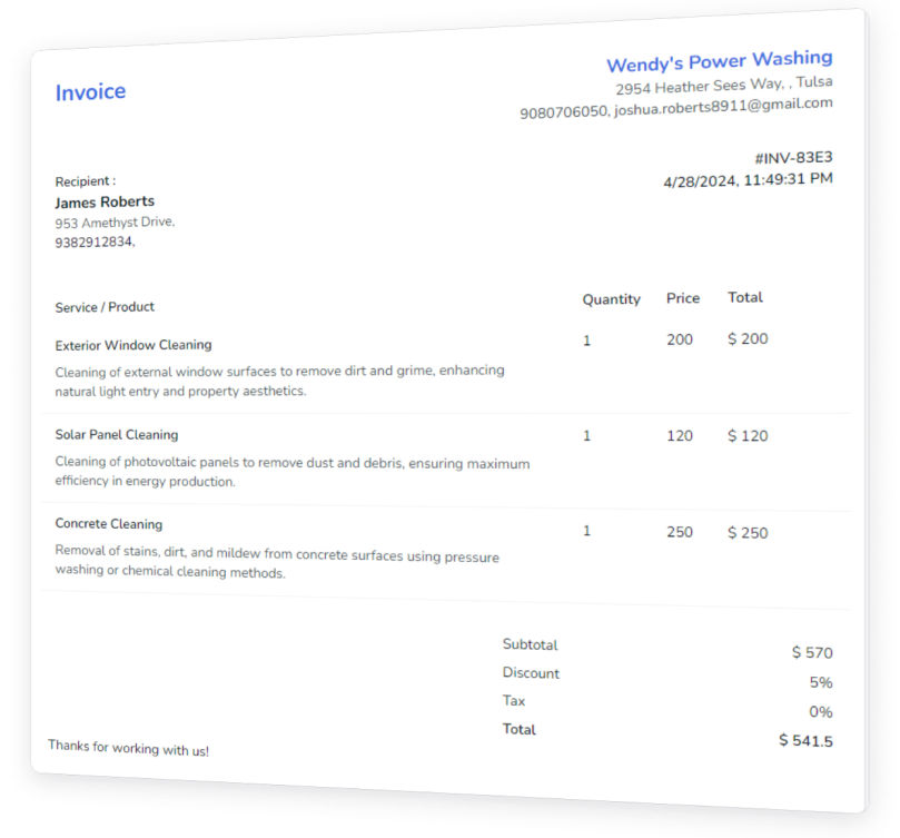 Invoice Creation Interface