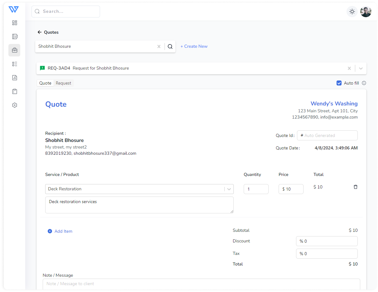 Estimate Creation Interface